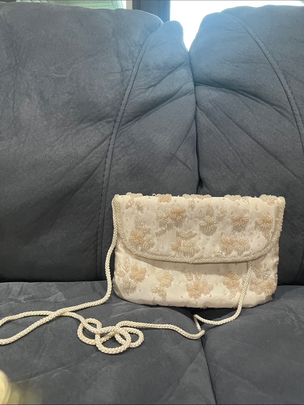 Preston & York Cream Beaded Floral Wristlet Crossbody